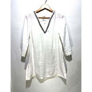 Malvin I love linen tunic shirt beach vacation resort sequin emballage women M/8